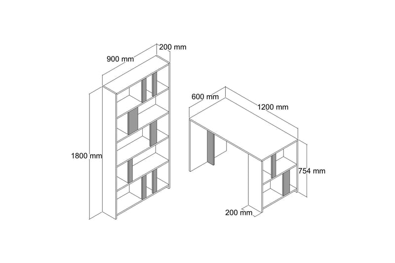 Skrivebord Tibani 120 cm Oppbevaring Hylle+Bokhylle Marmormø - Hvit - Møbler - Bord - Kontorbord - Skrivebord