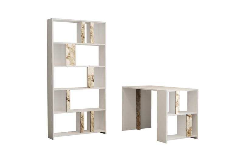 Skrivebord Tibani 120 cm Oppbevaring Hylle+Bokhylle Marmormø - Hvit - Møbler - Bord - Kontorbord - Skrivebord