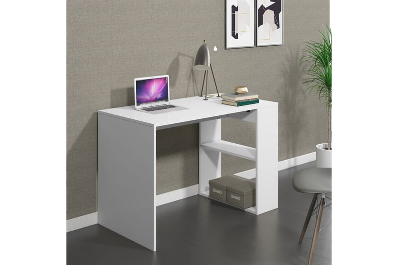 Skrivebord Torrbo 112 cm med Oppbevaringshyller - Hvit - Skrivebord - Databord & PC bord
