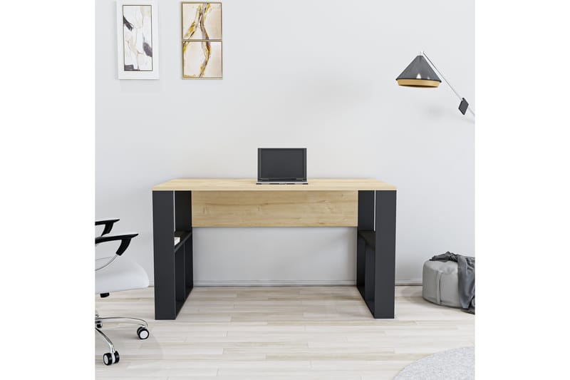 Skrivebord Tuman 120 cm med Oppbevaringshyller - Eikfarge/Svart - Skrivebord - Databord & PC bord
