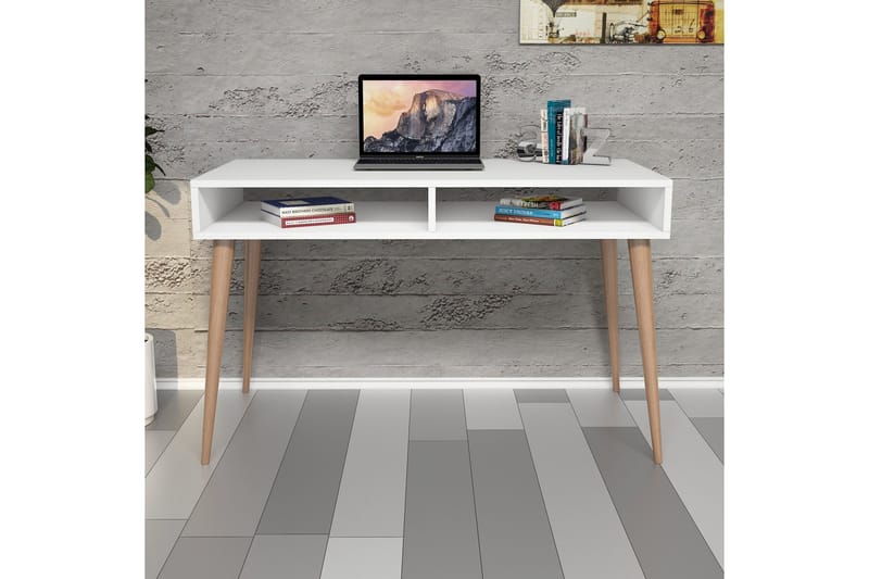 Skrivebord Tyrsberget 120 cm med Oppbevaringshylle - Hvit/Natur - Skrivebord - Databord & PC bord