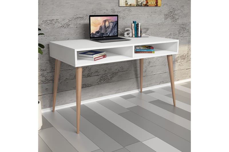 Skrivebord Tyrsberget 120 cm med Oppbevaringshylle - Hvit/Natur - Skrivebord - Databord & PC bord