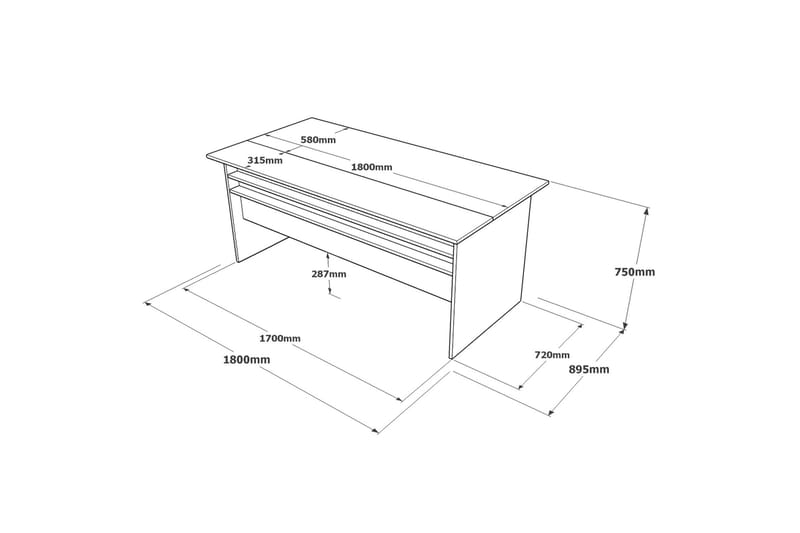 Skrivebord Urgby 180 cm - Brun/Betonggrå/Antrasitt - Skrivebord - Databord & PC bord