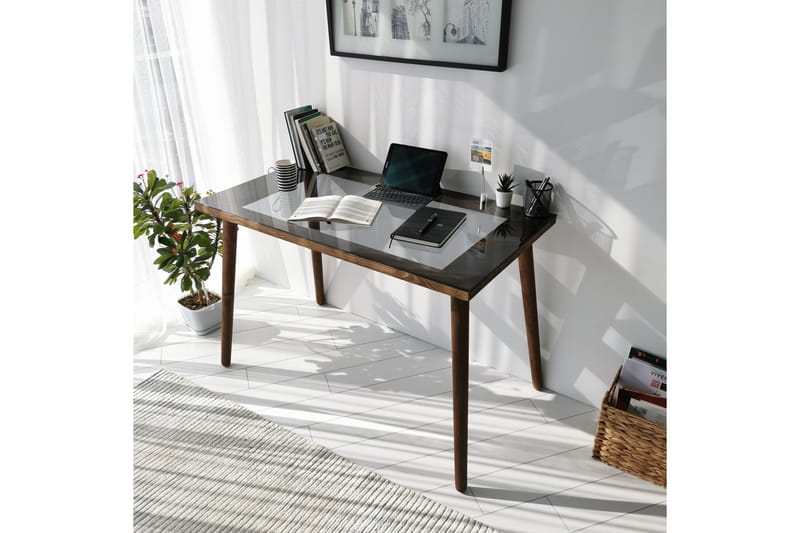 Skrivebord Vallsbo 110 cm - Glass/Valnøttbrun - Skrivebord - Databord & PC bord
