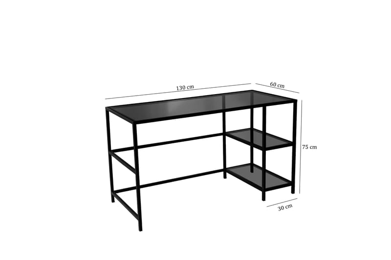 Skrivebord Vallsbo 130 cm med Oppbevaring 2 Hyller - Glass/Røykfarget/Svart - Skrivebord - Databord & PC bord