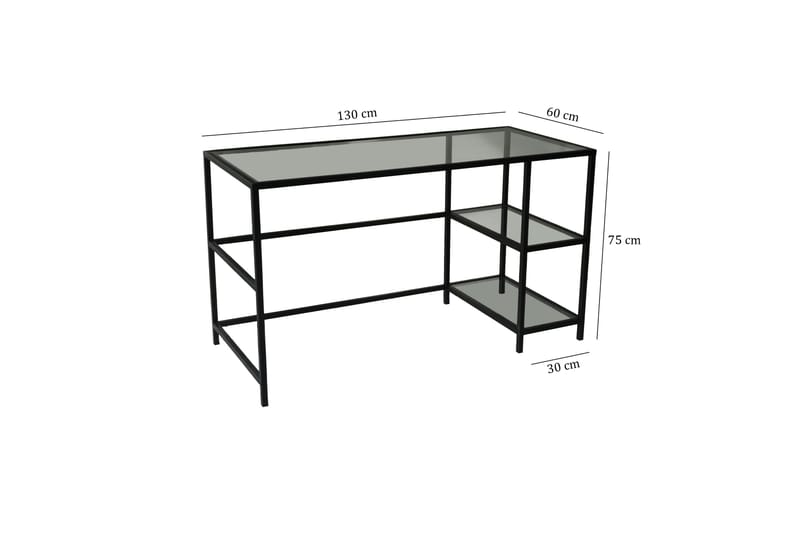 Skrivebord Vallsbo 130 cm med Oppbevaring 2 Hyller - Glass/Svart - Skrivebord - Databord & PC bord