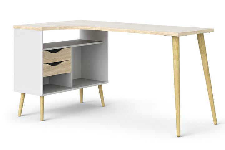 Skrivebord Vasiliki 145 cm med Oppbevaring Skuffer + Hyller - Hvit/Natur - Skrivebord - Databord & PC bord