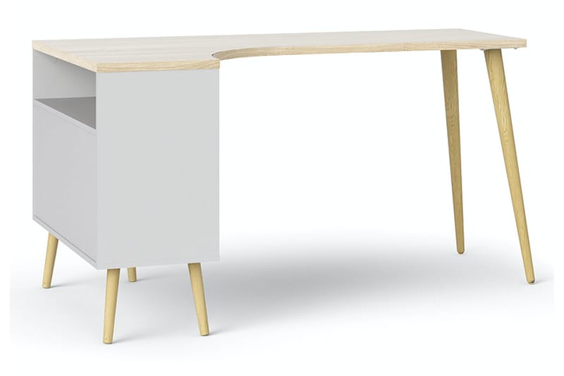 Skrivebord Vasiliki 145 cm med Oppbevaring Skuffer + Hyller - Hvit/Natur - Skrivebord - Databord & PC bord
