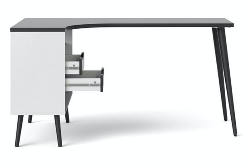 Skrivebord Vasiliki 145 cm med Oppbevaring Skuffer + Hyller - Hvit/Svart - Skrivebord - Databord & PC bord