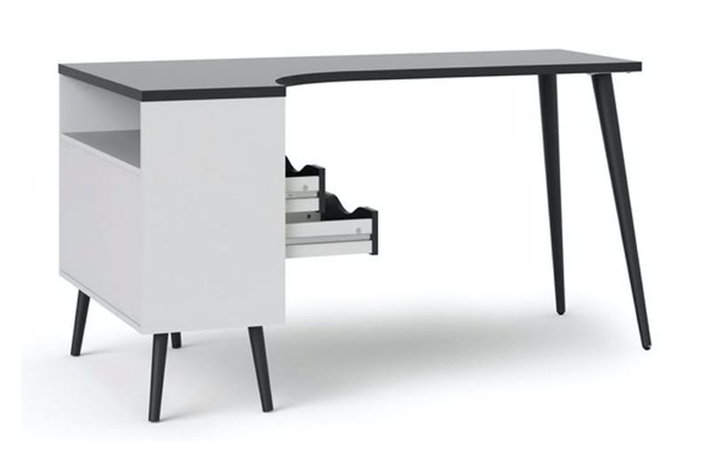Skrivebord Vasiliki 145 cm med Oppbevaring Skuffer + Hyller - Hvit/Svart - Skrivebord - Databord & PC bord