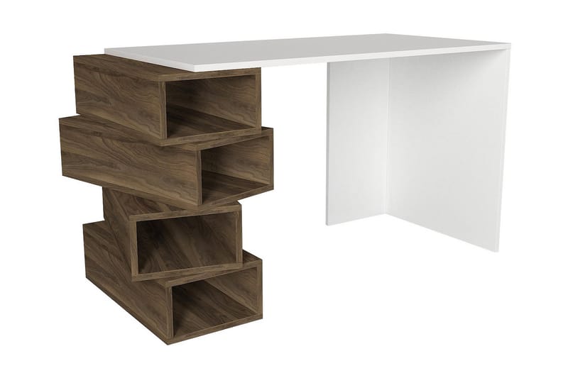 Skrivebord Verano 130 cm med Oppbevaringshyller - Hvit/Valnøttsbrun - Skrivebord - Databord & PC bord