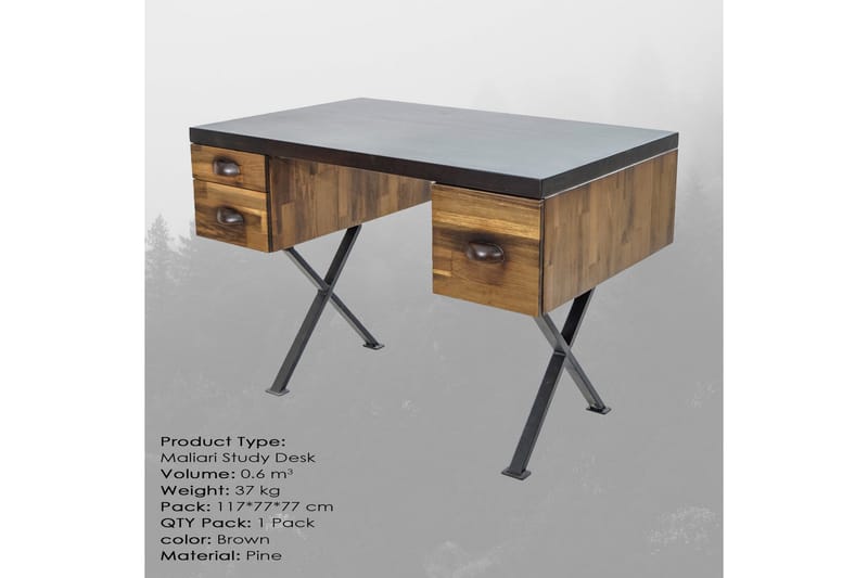Skrivebord Vernetta 115 cm med Oppbevaringsskuffer - Tre/Brun - Skrivebord - Databord & PC bord