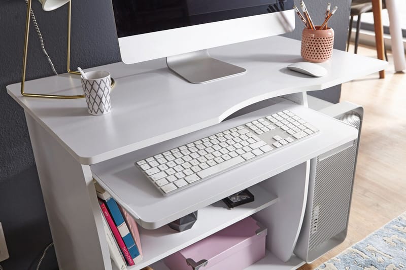 Skrivebord Worlow 90 cm med Oppbevaringshyller på Hjul - Hvit - Skrivebord - Databord & PC bord