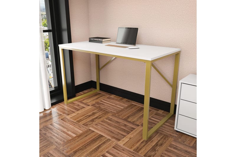 Skrivebord Wraphis 60x74x120 cm - Gull/Hvit - Møbler - Bord - Kontorbord - Skrivebord