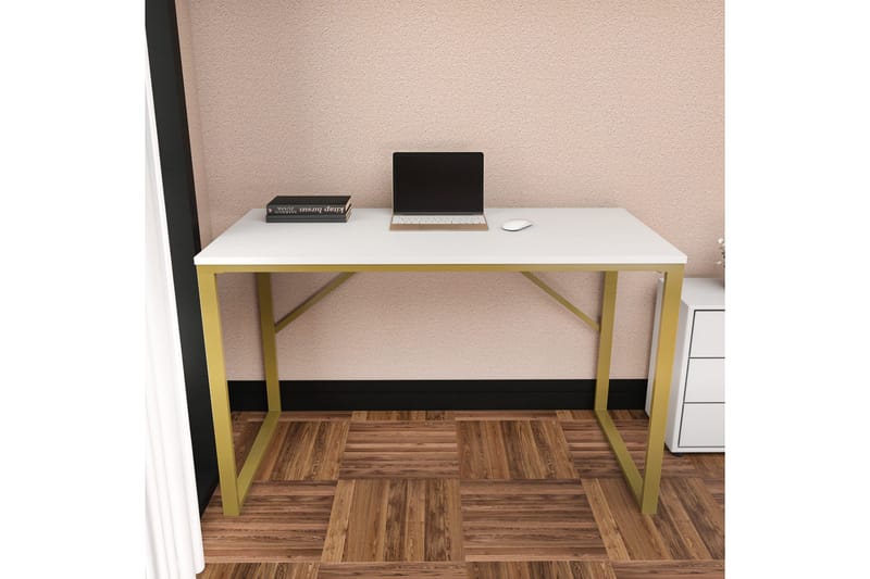 Skrivebord Wraphis 60x74x120 cm - Gull/Hvit - Møbler - Bord - Kontorbord - Skrivebord