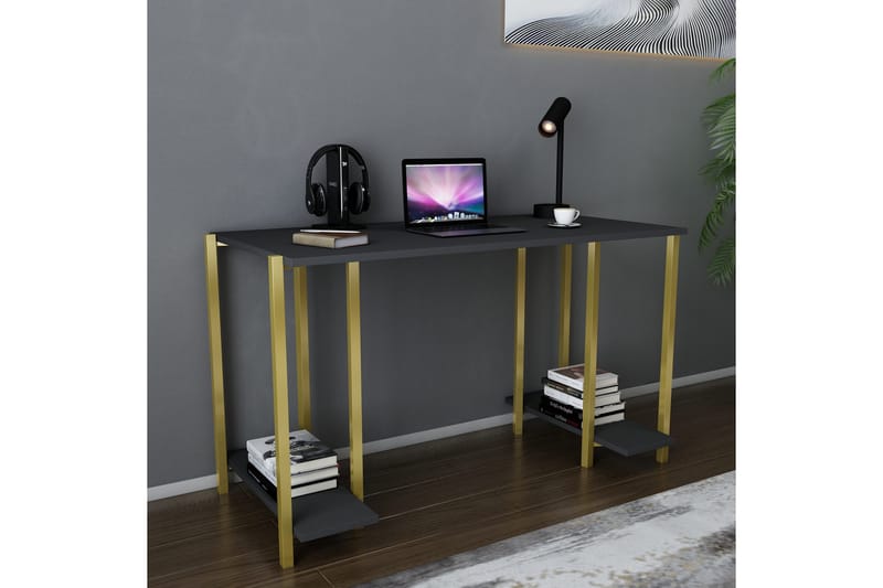 Skrivebord Yepan 60x73,8x125,2 cm med oppbevaring - Gull/Antrasitt - Møbler - Bord - Kontorbord - Skrivebord