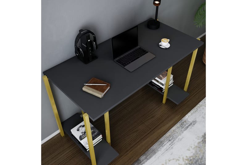 Skrivebord Yepan 60x73,8x125,2 cm med oppbevaring - Gull/Antrasitt - Møbler - Bord - Kontorbord - Skrivebord