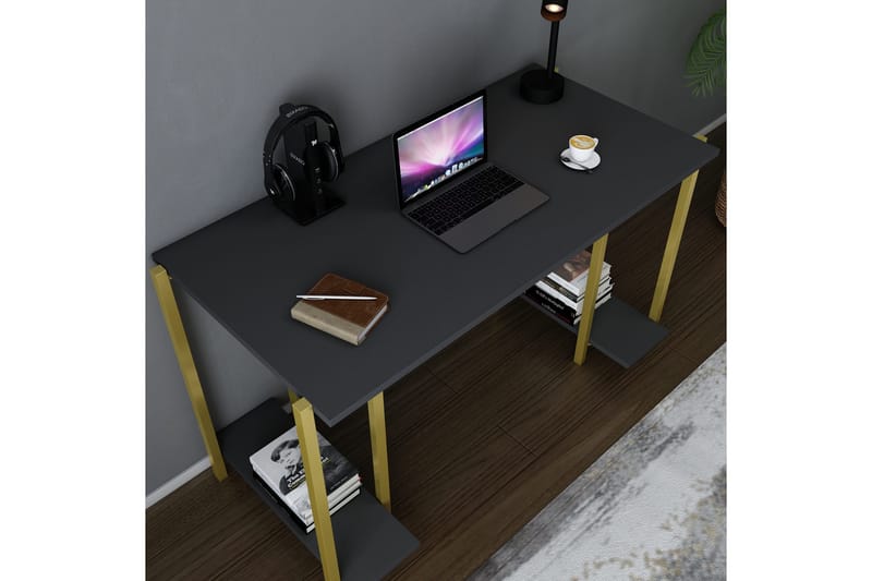 Skrivebord Yepan 60x73,8x125,2 cm med oppbevaring - Gull/Antrasitt - Møbler - Bord - Kontorbord - Skrivebord
