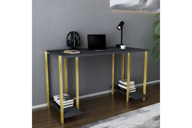 Skrivebord Yepan 60x73,8x125,2 cm med oppbevaring - Gull/Antrasitt - Skrivebord - Databord & PC bord