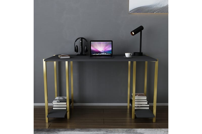 Skrivebord Yepan 60x73,8x125,2 cm med oppbevaring - Gull/Antrasitt - Skrivebord - Databord & PC bord