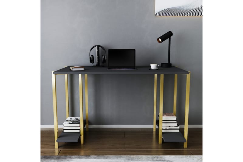Skrivebord Yepan 60x73,8x125,2 cm med oppbevaring - Gull/Antrasitt - Møbler - Bord - Kontorbord - Skrivebord