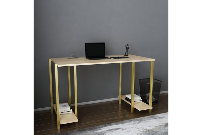 Skrivebord Yepan 60x73,8x125,2 cm med oppbevaring - Gull/Brun - Møbler - Bord - Kontorbord - Skrivebord