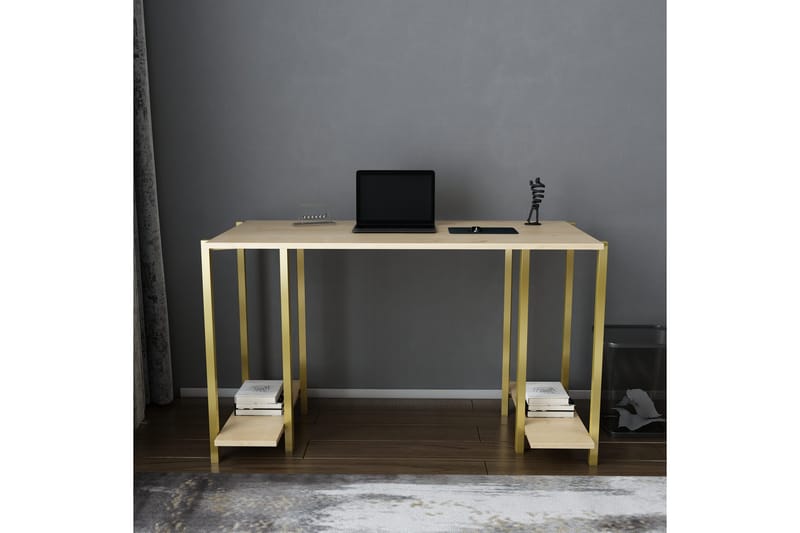 Skrivebord Yepan 60x73,8x125,2 cm med oppbevaring - Gull/Brun - Møbler - Bord - Kontorbord - Skrivebord