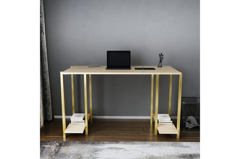 Skrivebord Yepan 60x73,8x125,2 cm med oppbevaring - Gull/Brun - Møbler - Bord - Kontorbord - Skrivebord
