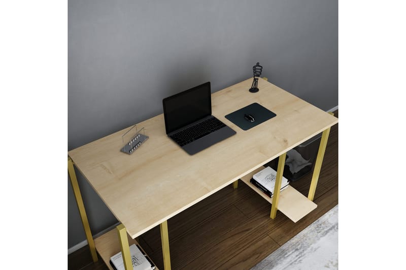 Skrivebord Yepan 60x73,8x125,2 cm med oppbevaring - Gull/Brun - Skrivebord - Databord & PC bord