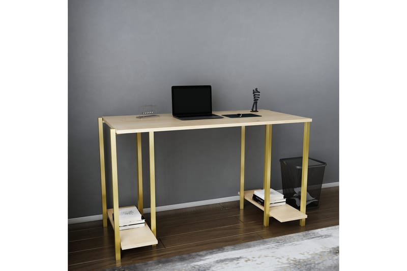 Skrivebord Yepan 60x73,8x125,2 cm med oppbevaring - Gull/Brun - Møbler - Bord - Kontorbord - Skrivebord