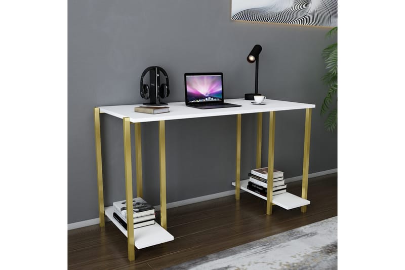 Skrivebord Yepan 60x73,8x125,2 cm med oppbevaring - Gull/Hvit - Møbler - Bord - Kontorbord - Skrivebord