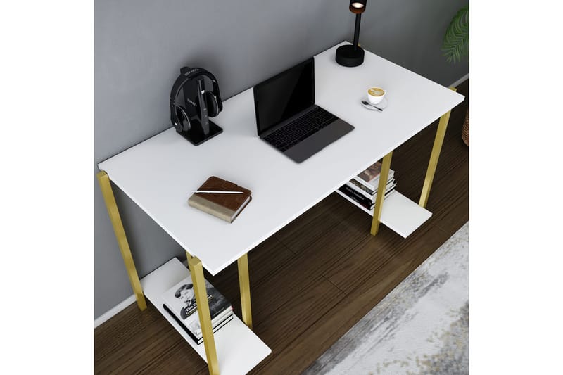 Skrivebord Yepan 60x73,8x125,2 cm med oppbevaring - Gull/Hvit - Møbler - Bord - Kontorbord - Skrivebord