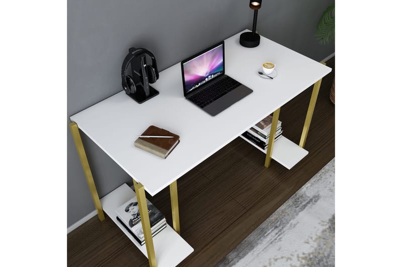 Skrivebord Yepan 60x73,8x125,2 cm med oppbevaring - Gull/Hvit - Skrivebord - Databord & PC bord