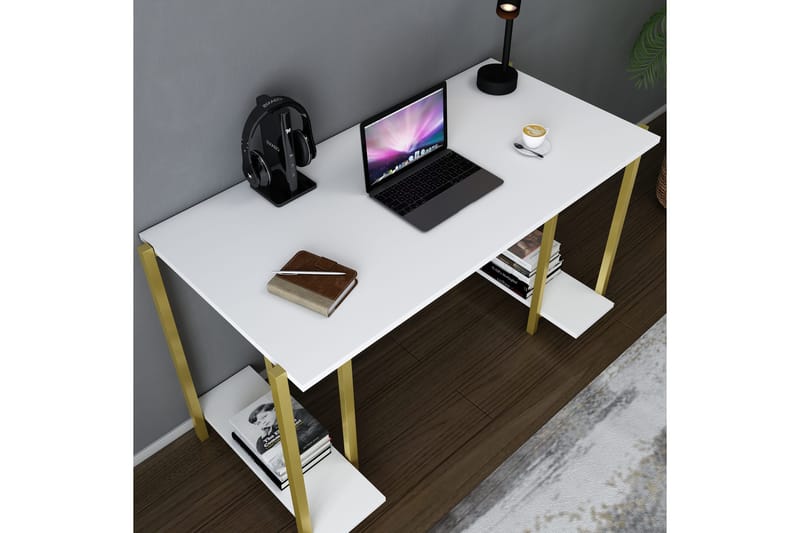 Skrivebord Yepan 60x73,8x125,2 cm med oppbevaring - Gull/Hvit - Møbler - Bord - Kontorbord - Skrivebord