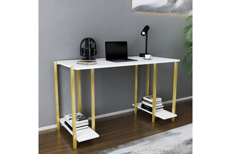Skrivebord Yepan 60x73,8x125,2 cm med oppbevaring - Gull/Hvit - Møbler - Bord - Kontorbord - Skrivebord