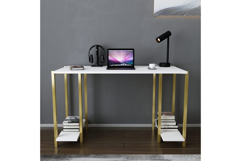 Skrivebord Yepan 60x73,8x125,2 cm med oppbevaring - Gull/Hvit - Møbler - Bord - Kontorbord - Skrivebord