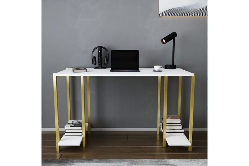 Skrivebord Yepan 60x73,8x125,2 cm med oppbevaring - Gull/Hvit - Skrivebord - Databord & PC bord