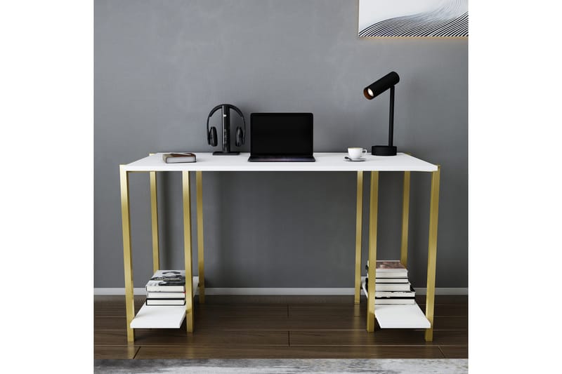 Skrivebord Yepan 60x73,8x125,2 cm med oppbevaring - Gull/Hvit - Møbler - Bord - Kontorbord - Skrivebord