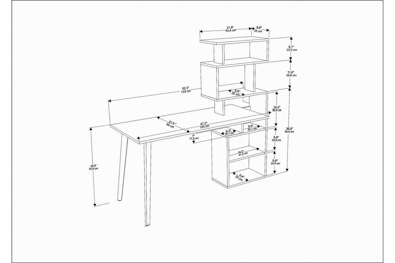 Skrivebord Zakkum 55x146,4x133 cm med oppbevaring - Brun - Skrivebord - Databord & PC bord