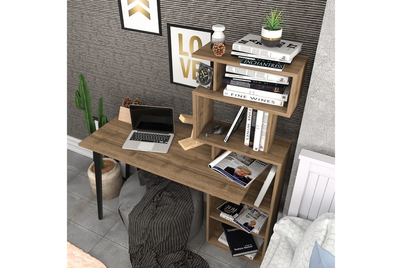 Skrivebord Zakkum 55x146,4x133 cm med oppbevaring - Brun - Skrivebord - Databord & PC bord