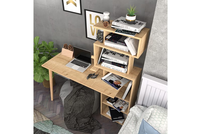 Skrivebord Zakkum 55x146,4x133 cm med oppbevaring - Eik - Skrivebord - Databord & PC bord