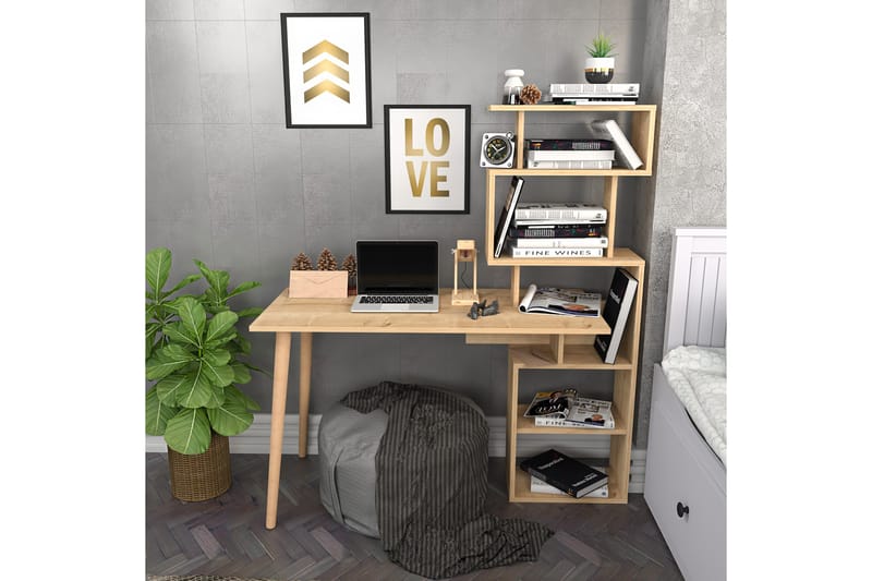 Skrivebord Zakkum 55x146,4x133 cm med oppbevaring - Eik - Skrivebord - Databord & PC bord