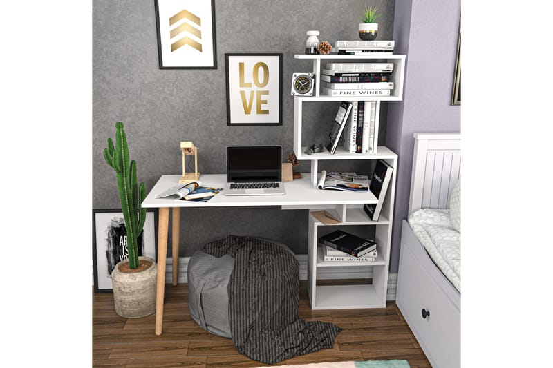 Skrivebord Zakkum 55x146,4x133 cm med oppbevaring - Hvit - Skrivebord - Databord & PC bord
