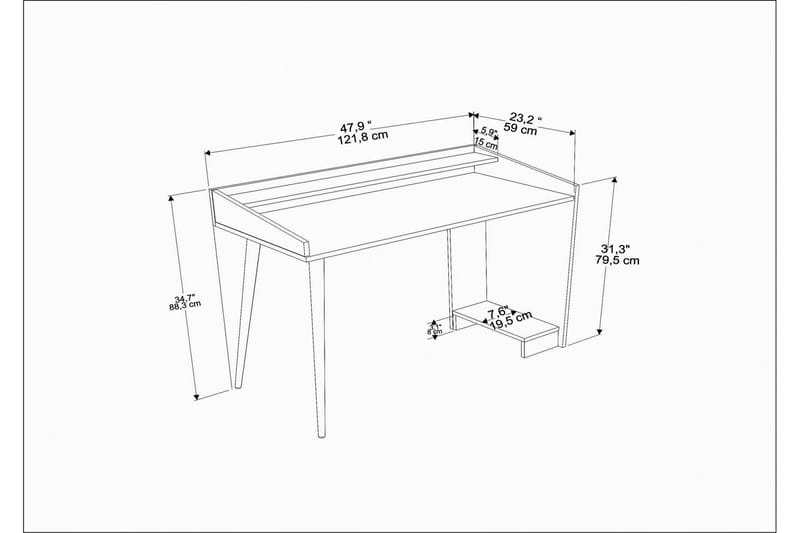 Skrivebord Zakkum 59x88,3x121,8 cm med oppbevaring - Brun - Skrivebord - Databord & PC bord