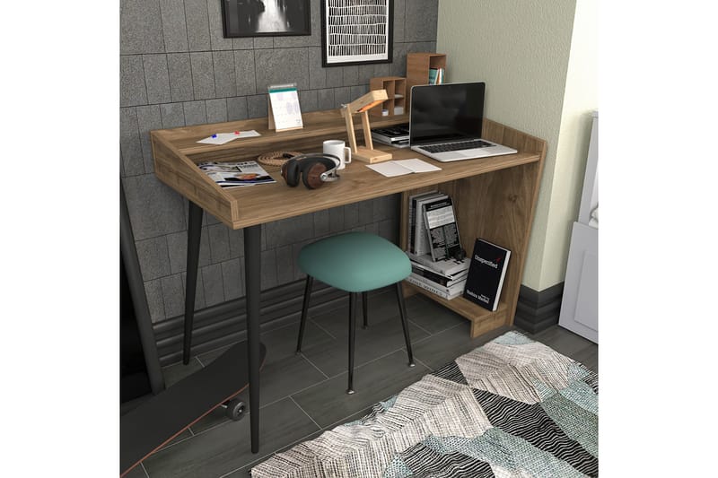 Skrivebord Zakkum 59x88,3x121,8 cm med oppbevaring - Brun - Skrivebord - Databord & PC bord - Sammenleggbart bord - Marmorbord - Hev og senkbart skrivebord