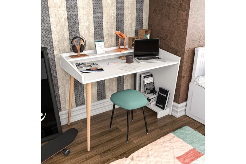 Skrivebord Zakkum 59x88,3x121,8 cm med oppbevaring - Hvit - Møbler - Bord - Kontorbord - Skrivebord