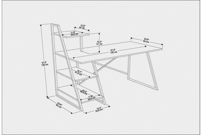 Skrivebord Zakkum 60x120x120 cm med oppbevaring - Hvit - Skrivebord - Databord & PC bord