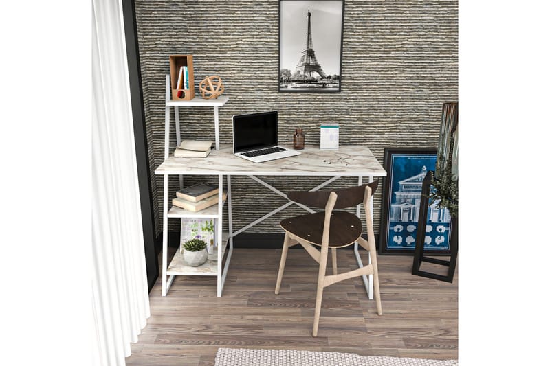 Skrivebord Zakkum 60x120x120 cm med oppbevaring - Hvit - Skrivebord - Databord & PC bord