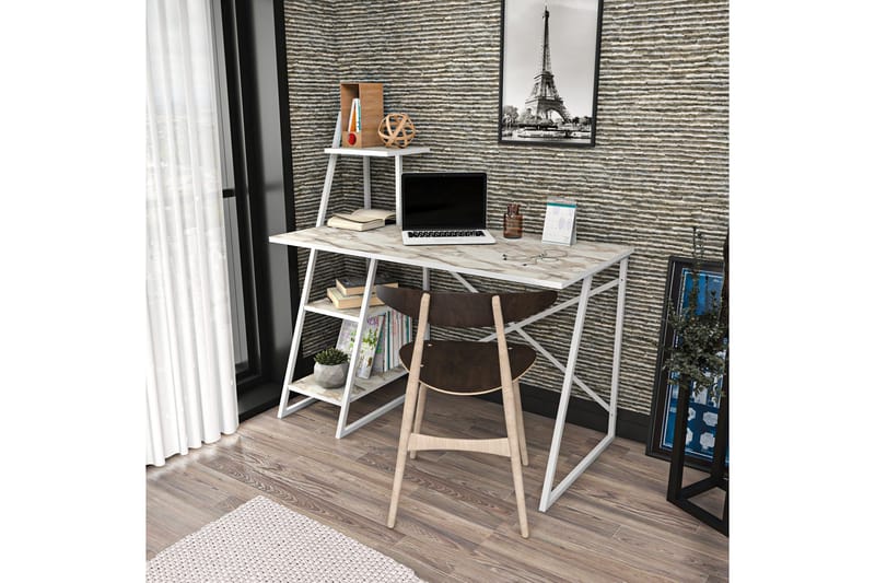 Skrivebord Zakkum 60x120x120 cm med oppbevaring - Hvit - Skrivebord - Databord & PC bord