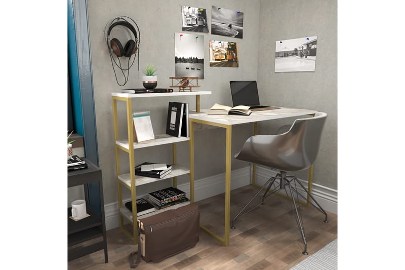 Skrivebord Zakkum 60x76,8x133 cm med oppbevaring - Gull - Skrivebord - Databord & PC bord